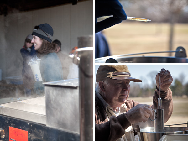 Boiling sap to be made into maple syrup.