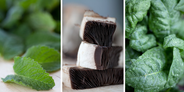 Mint, portobello mushrooms and spinach