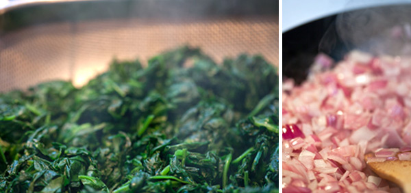 Wilted spinach and sautéed red onions