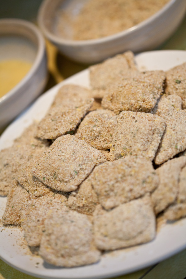 Breading the ravioli