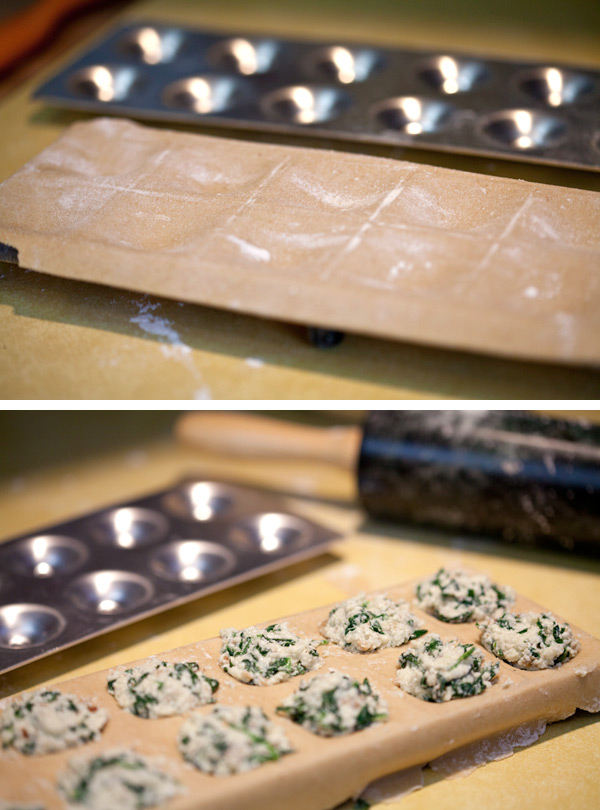 Making the ravioli with a mold