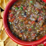 Salsa verde with roasted tomatillo and poblano peppers