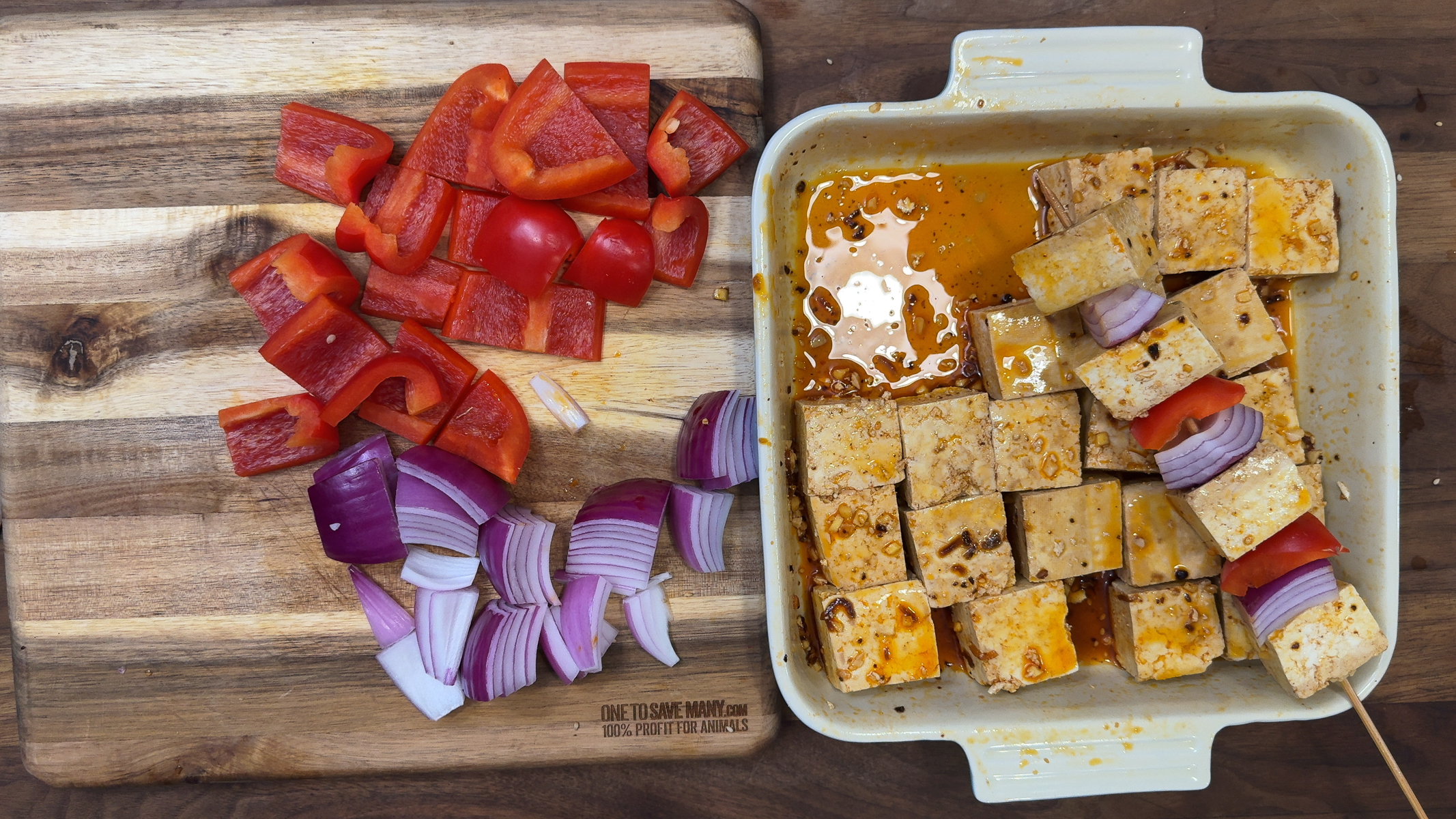 Grilled Tofu Kebabs with Chili Crisp, Snap Peas, and Bok Choy